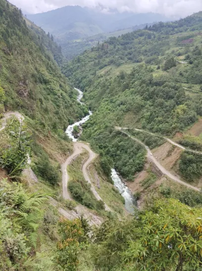 High mountains, deep valley, and winding roads